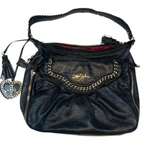 Betsy Johnson Vintage Leather Black Handbag Purse